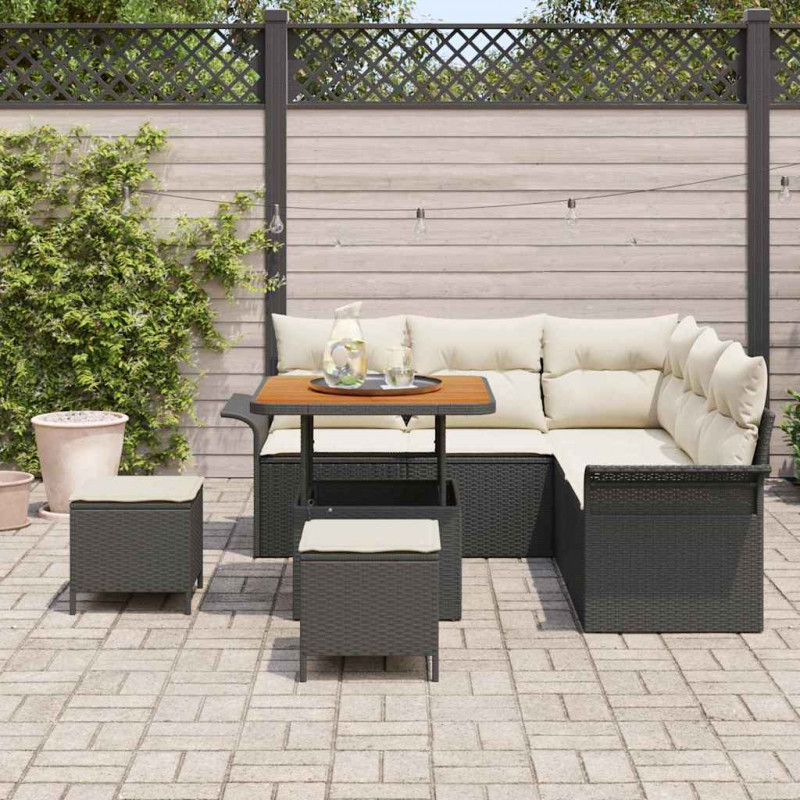 Zestaw Sof na Ogród z poduszką 8 pcs Czarny i kremowy