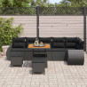 Zestaw Sof na Ogród z poduszką 9 pcs Czarny Rattan poli