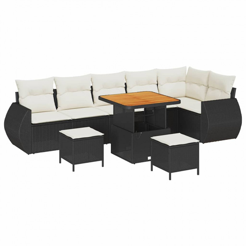 Zestaw Sof na Ogród 9 pcs Czarny i kremowy Rattan poli