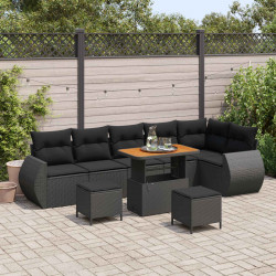 Zestaw Sof na Ogród z poduszką 9 pcs Czarny Rattan poli