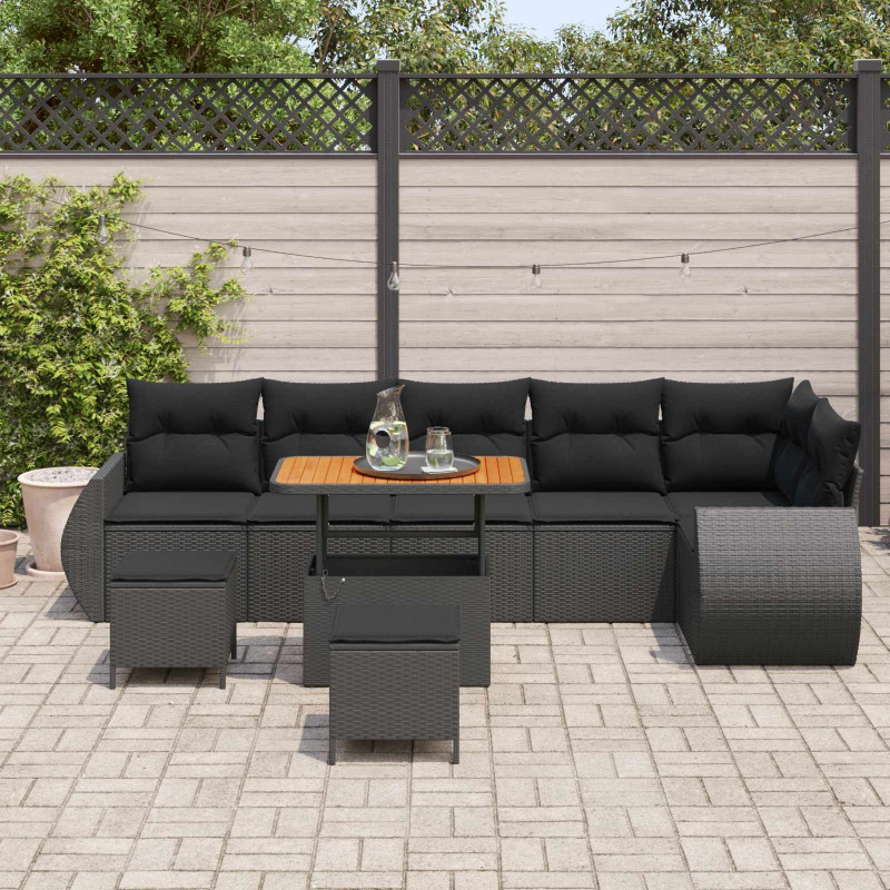 Zestaw Sof na Ogród z poduszką 9 pcs Czarny Rattan poli