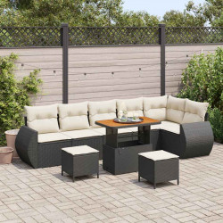 Zestaw Sof na Ogród 9 pcs Czarny i kremowy Rattan poli