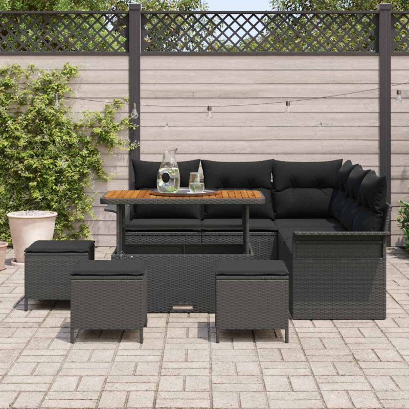 Zestaw Sof na Ogród z poduszką z przechowywaniem 9 pcs Czarny
