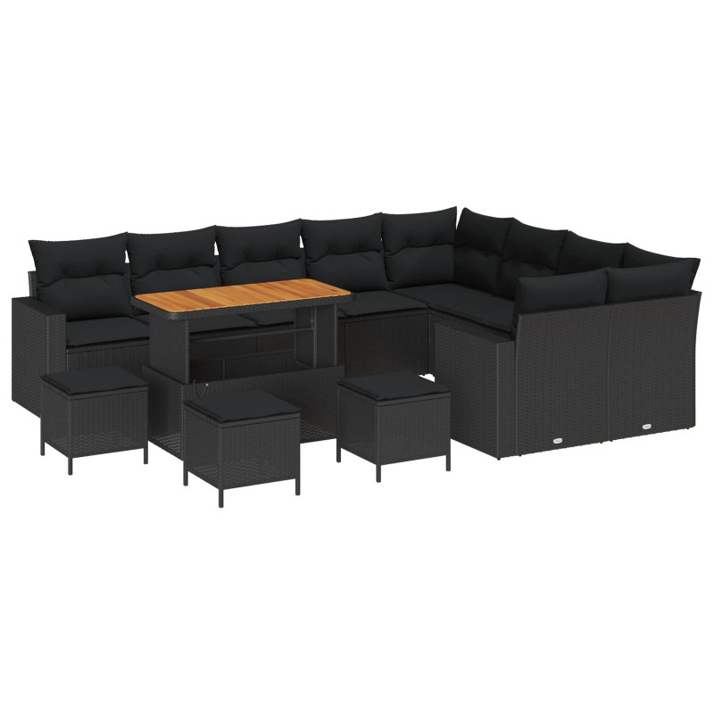 Zestaw Sof na Ogród z poduszką 14 pcs Czarny polirattan