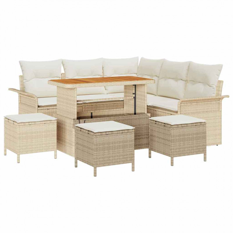 Zestaw Sof na Ogród z poduszką 9 pcs Beżowy i kremowy