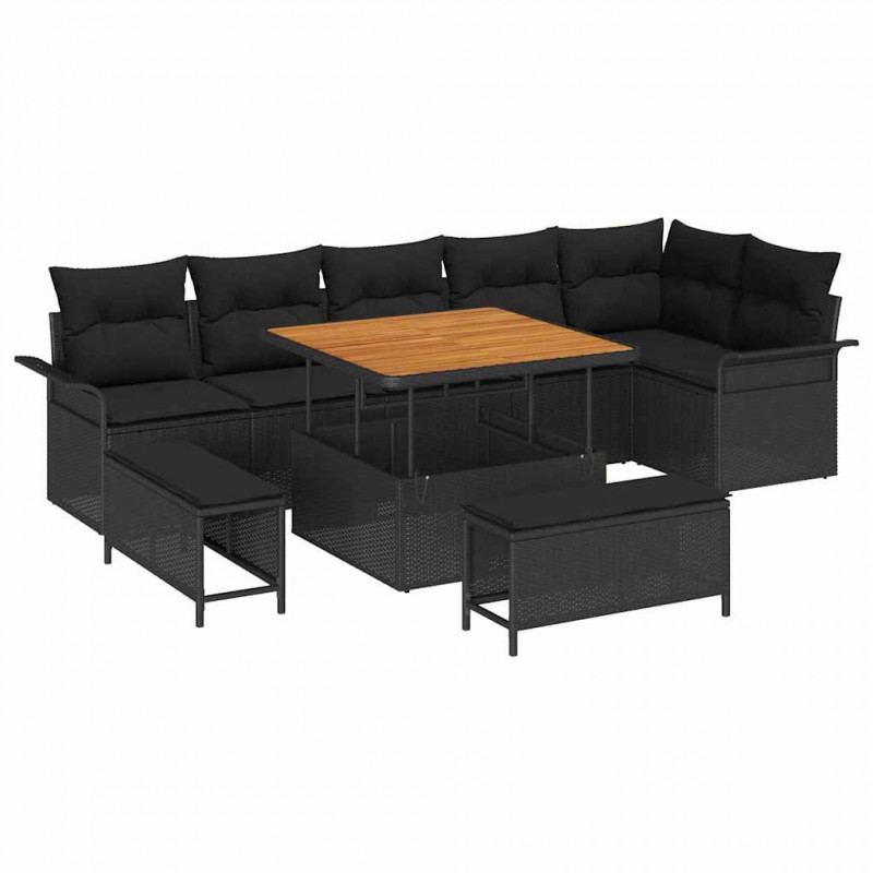 Zestaw Sof na Ogród z poduszką z przechowywaniem 9 pcs Czarny