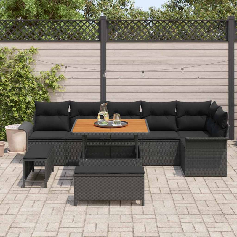Zestaw Sof na Ogród z poduszką z przechowywaniem 9 pcs Czarny