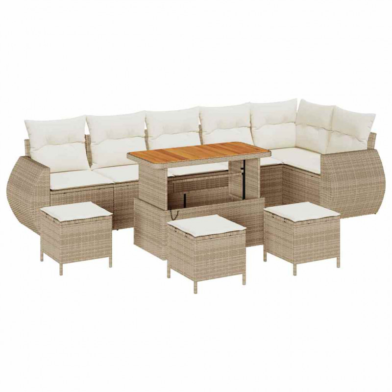 Zestaw Sof na Ogród 10 pcs Beżowy i kremowy Rattan poli