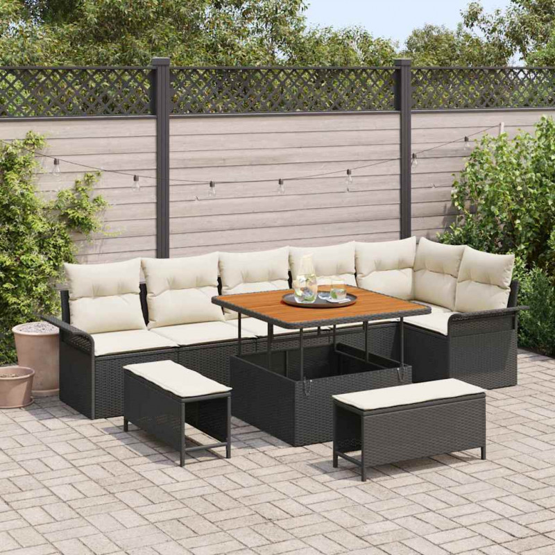 Zestaw Sof na Ogród 9 pcs Czarny i kremowy 100 x 100 x 71 cm