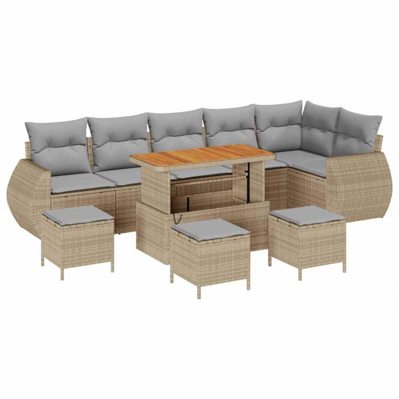 Zestaw Sof na Ogród 10 pcs Beżowy i jasnoszary Rattan poli