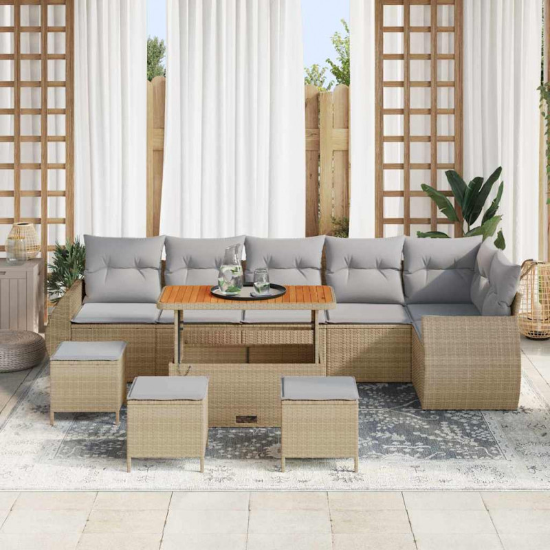 Zestaw Sof na Ogród 10 pcs Beżowy i jasnoszary Rattan poli