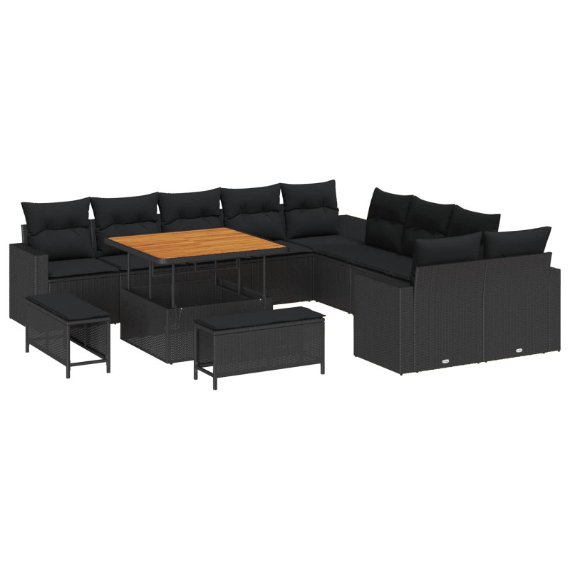 Zestaw Sof na Ogród z poduszką 17 pcs Czarny polirattan