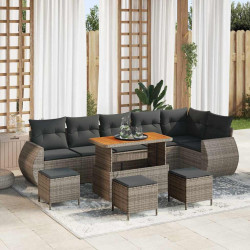 Zestaw Sof na Ogród z poduszką 10 pcs Szary Rattan poli