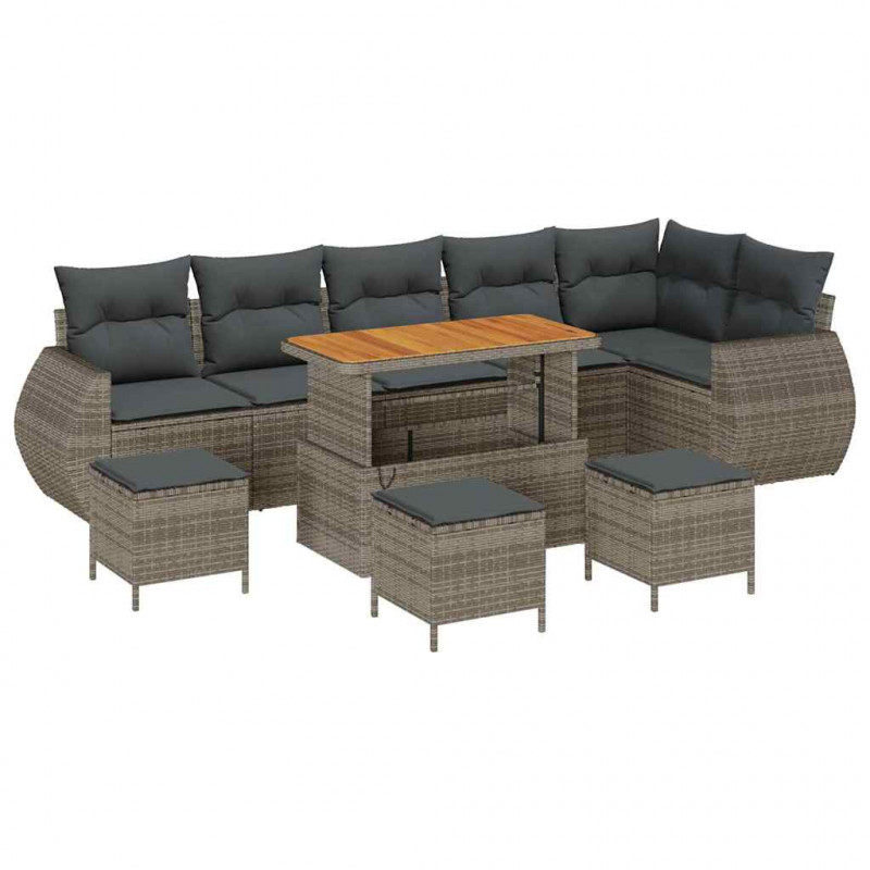 Zestaw Sof na Ogród z poduszką 10 pcs Szary Rattan poli