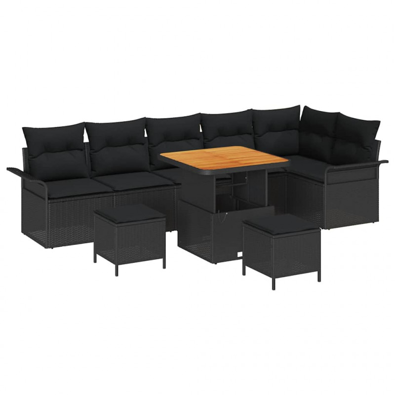 Zestaw Sof na Ogród z poduszką z przechowywaniem 9 pcs Czarny