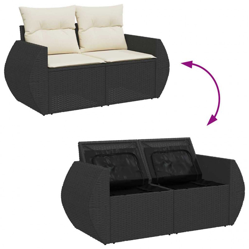 Zestaw Sof na Ogród z poduszką 12 pcs Czarny i kremowy