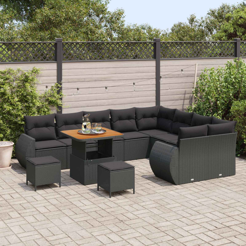 Zestaw Sof na Ogród z poduszką 12 pcs Czarny Rattan poli
