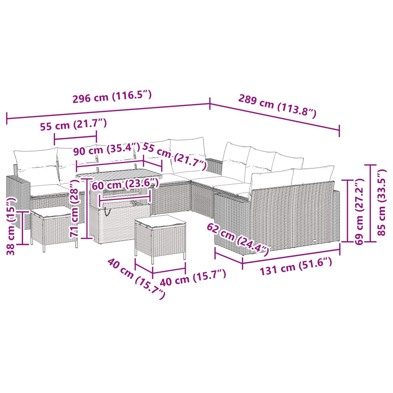 Zestaw Sof na Ogród z poduszką 17 pcs Czarny polirattan