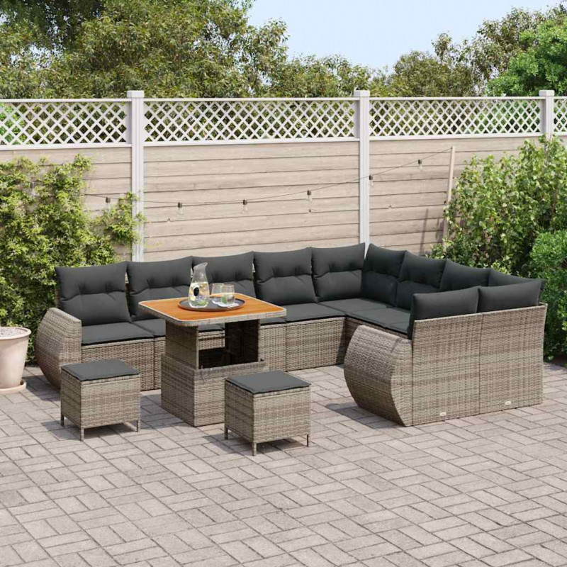 Zestaw Sof na Ogród z poduszką 12 pcs Szary Rattan poli