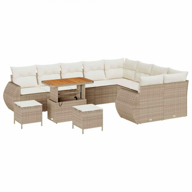 Zestaw Sof na Ogród 12 pcs Beżowy i kremowy Rattan poli