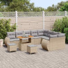 Zestaw Sof na Ogród 12 pcs Beżowy i jasnoszary Rattan poli