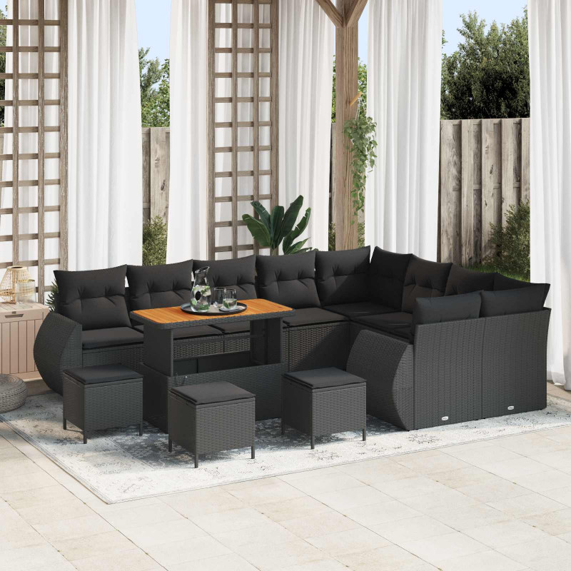 Zestaw Sof na Ogród z poduszką 13 pcs Czarny Rattan poli