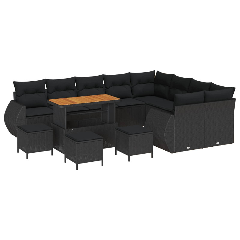 Zestaw Sof na Ogród z poduszką 13 pcs Czarny Rattan poli