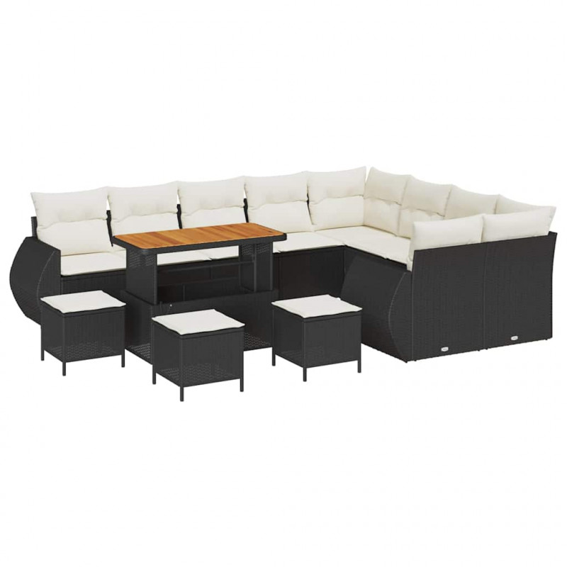Zestaw Sof na Ogród 13 pcs Czarny i kremowy Rattan poli