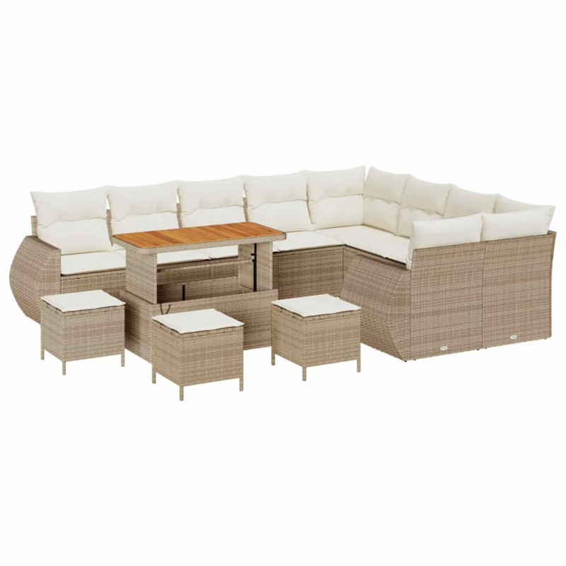 Zestaw Sof na Ogród z poduszką 13 pcs beżowo-kremowy