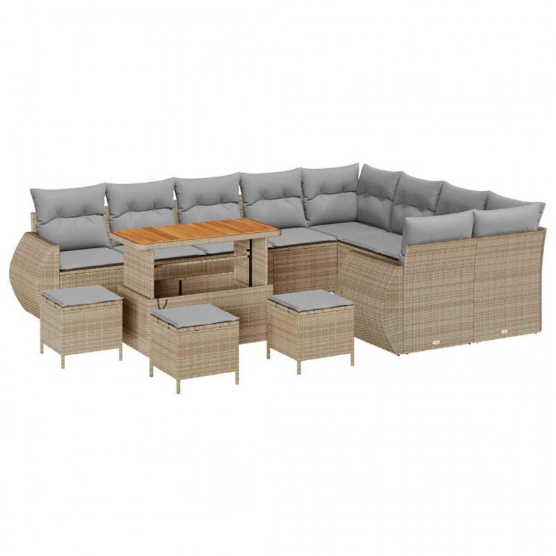 Zestaw Sof na Ogród 13 pcs Beżowy i jasnoszary Rattan poli