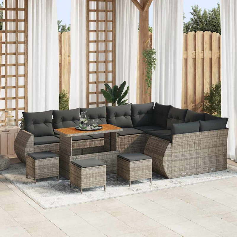 Zestaw Sof na Ogród z poduszką 13 pcs Szary Rattan poli