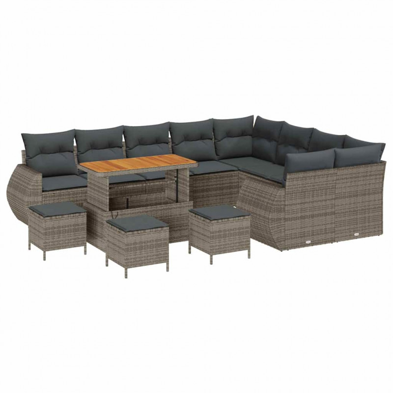 Zestaw Sof na Ogród z poduszką 13 pcs Szary Rattan poli