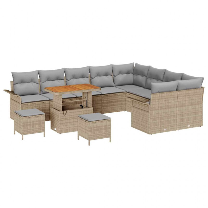 Zestaw Sof na Ogród z poduszką 12 pcs Beżowy i jasnoszary