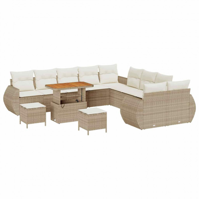 Zestaw Sof na Ogród z poduszką 13 pcs beżowo-kremowy