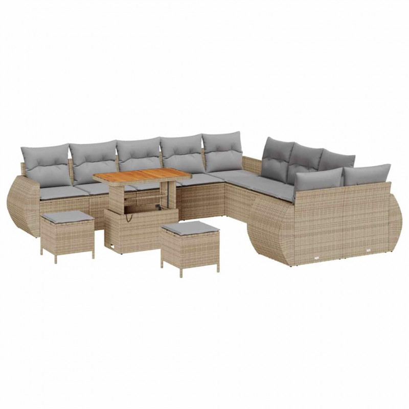 Zestaw Sof na Ogród z poduszką 13 pcs beżowo-jasnoszary