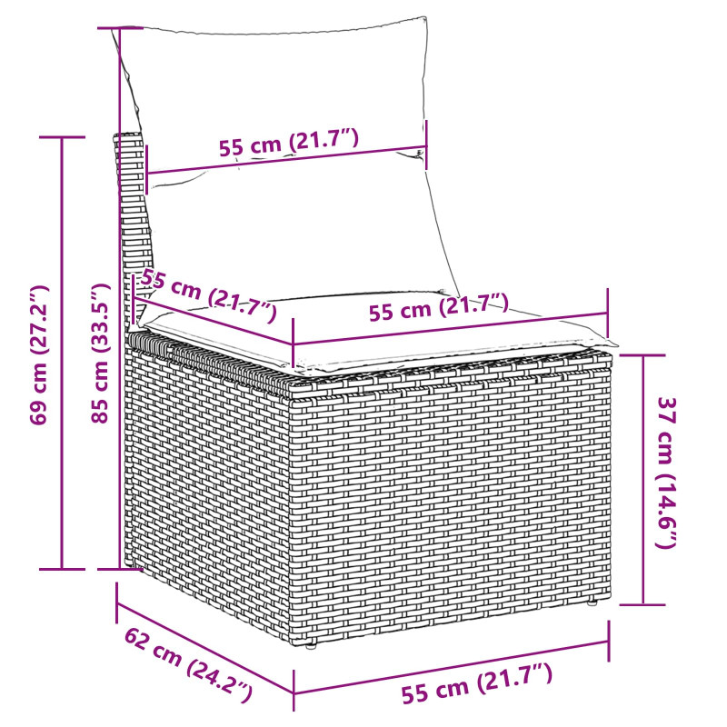 Zestaw Sof na Ogród z poduszką z przechowywaniem 10 pcs Czarny