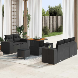 Zestaw Sof na Ogród z poduszką 8 pcs Czarny Rattan poli