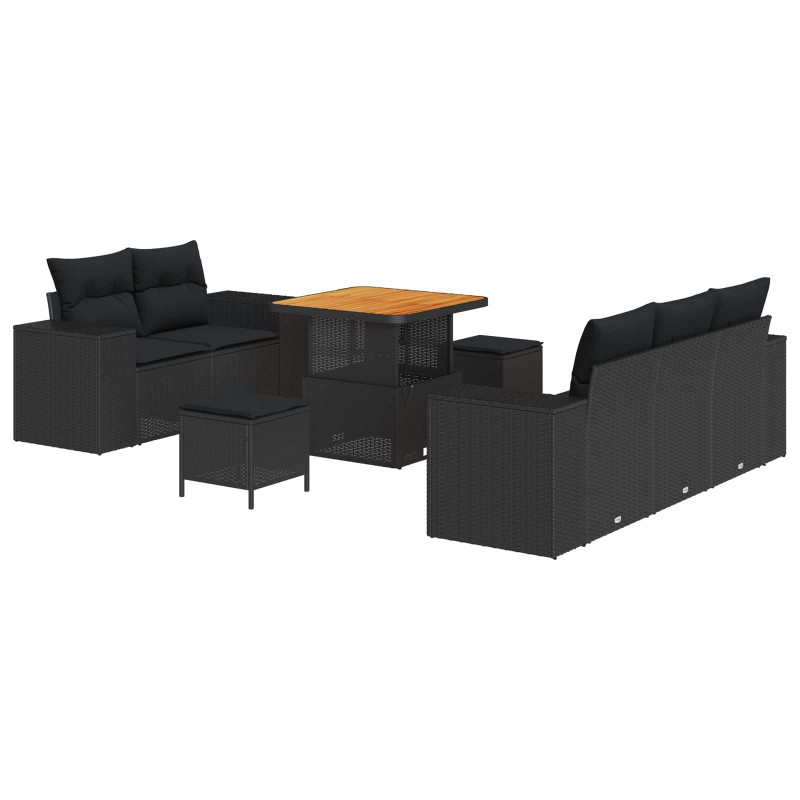Zestaw Sof na Ogród z poduszką 8 pcs Czarny Rattan poli