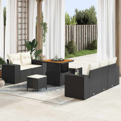 Zestaw Sof na Ogród 8 pcs Czarny i kremowy Rattan poli