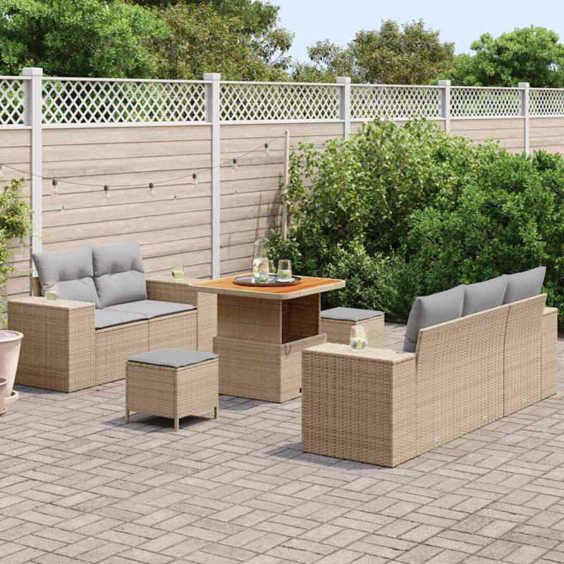 Zestaw Sof na Ogród 8 pcs Beżowy i jasnoszary Rattan poli