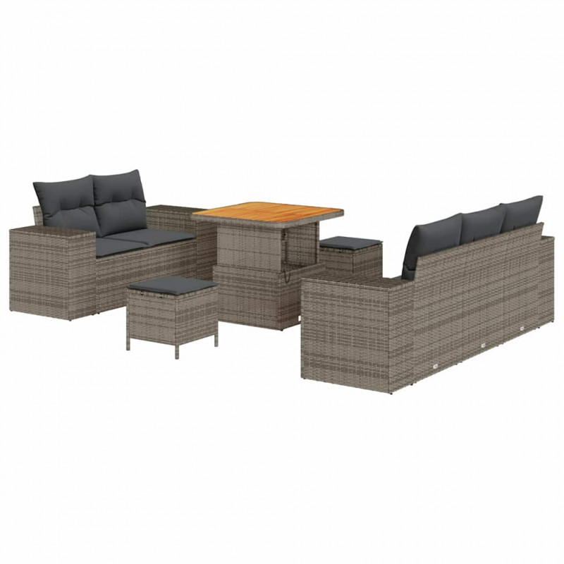 Zestaw Sof na Ogród z poduszką 8 pcs Szary Rattan poli