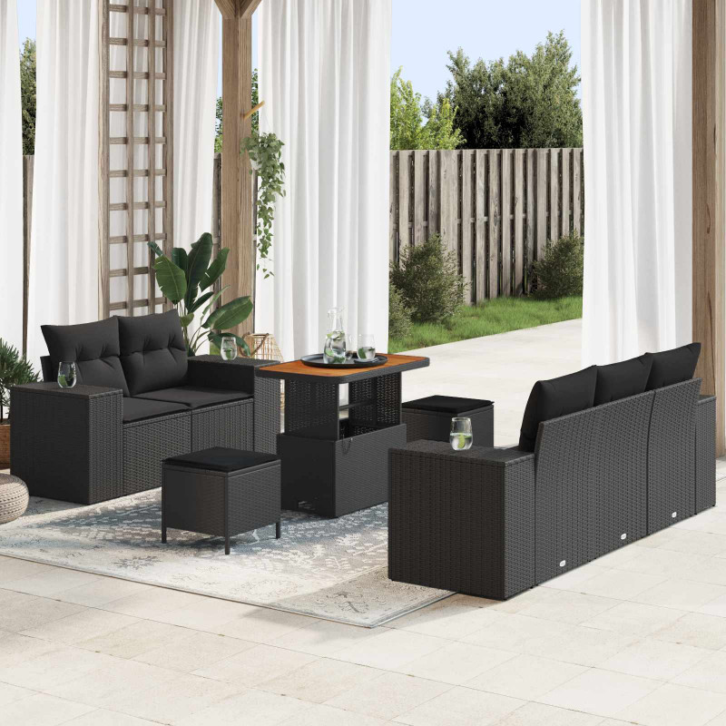 Zestaw Sof na Ogród z poduszką 8 pcs Czarny Rattan poli