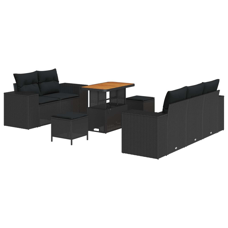 Zestaw Sof na Ogród z poduszką 8 pcs Czarny Rattan poli