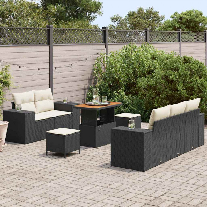 Zestaw Sof na Ogród 8 pcs Czarny i kremowy Rattan poli
