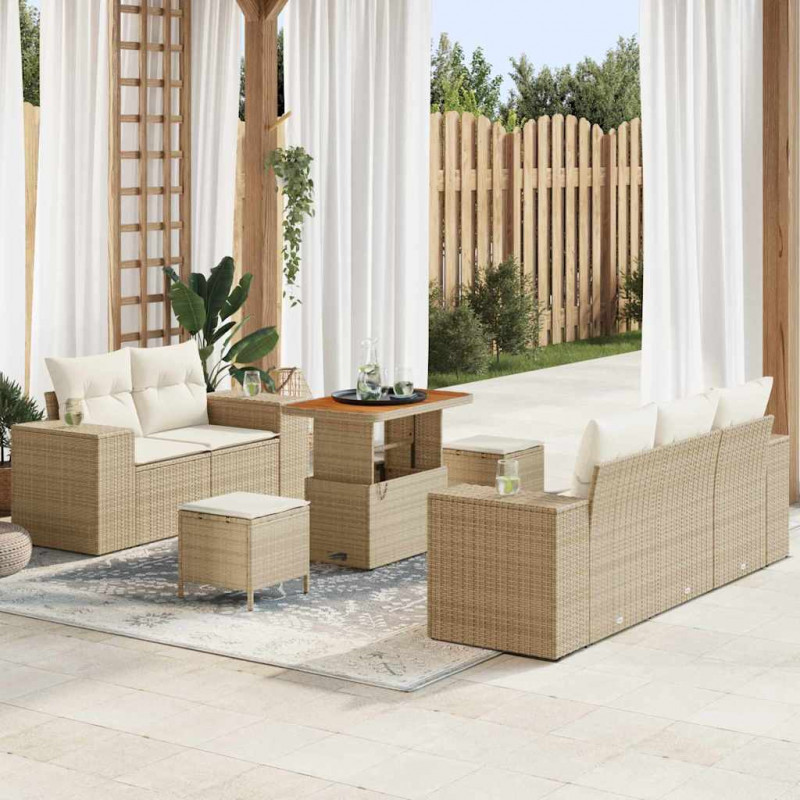 Zestaw Sof na Ogród 8 pcs Beżowy i kremowy Rattan poli