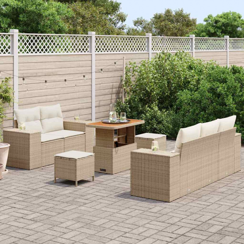 Zestaw Sof na Ogród 8 pcs Beżowy i kremowy Rattan poli