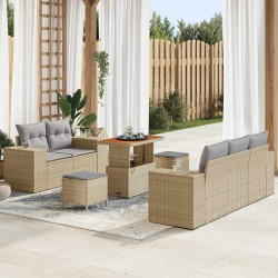 Zestaw Sof na Ogród 8 pcs Beżowy i jasnoszary Rattan poli
