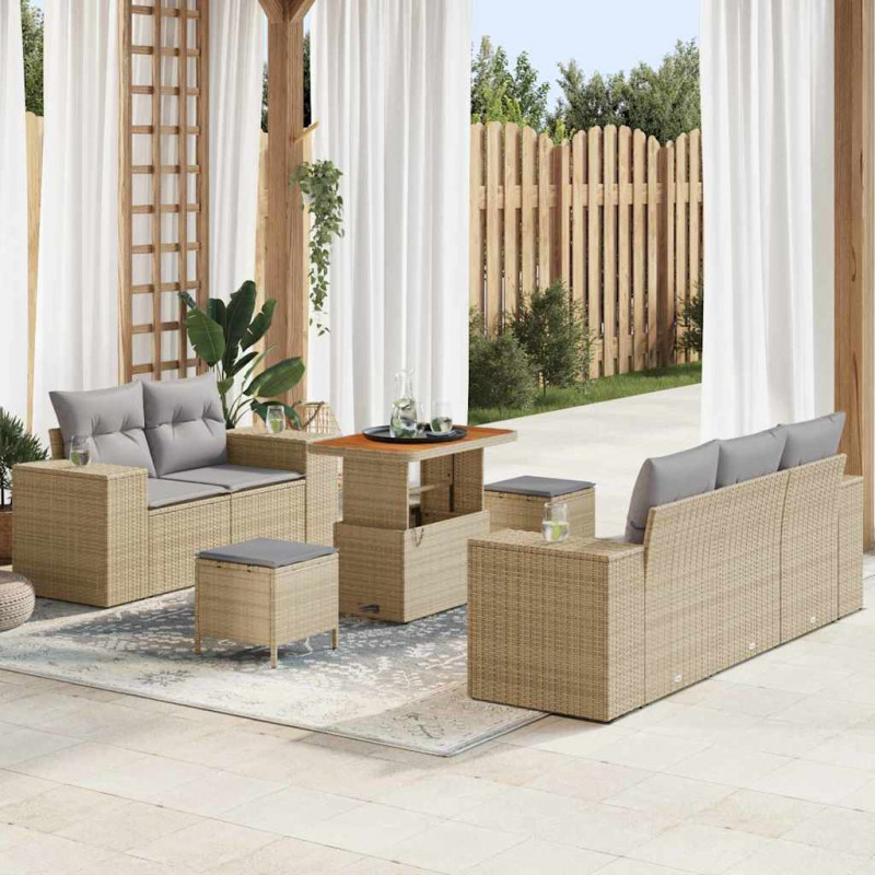 Zestaw Sof na Ogród 8 pcs Beżowy i jasnoszary Rattan poli