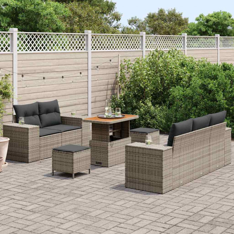 Zestaw Sof na Ogród z poduszką 8 pcs Szary Rattan poli