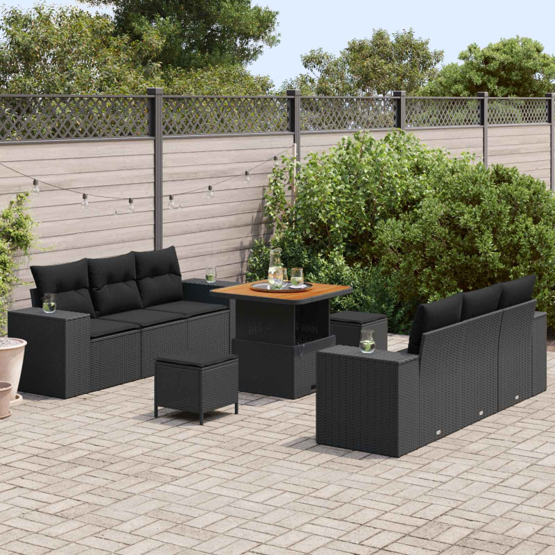 Zestaw Sof na Ogród z poduszką 9 pcs Czarny Rattan poli